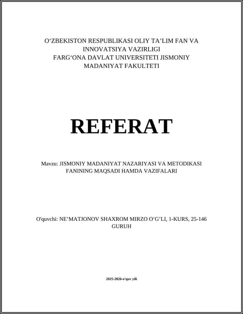 JISMONIY MADANIYAT NAZARIYASI VA METODIKASI