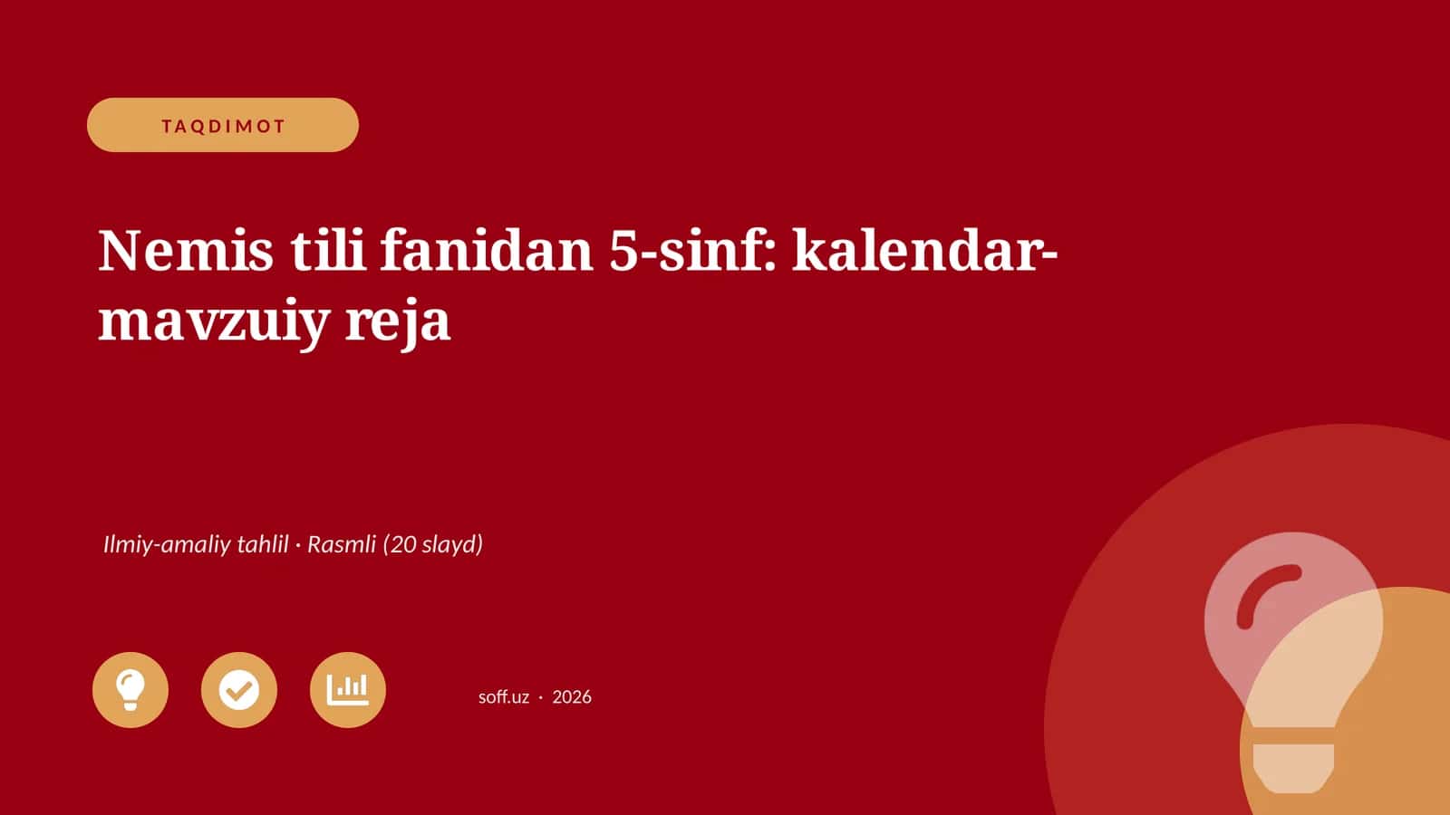 Nemis tili fanidan 5-sinf: kalendar-mavzuiy reja