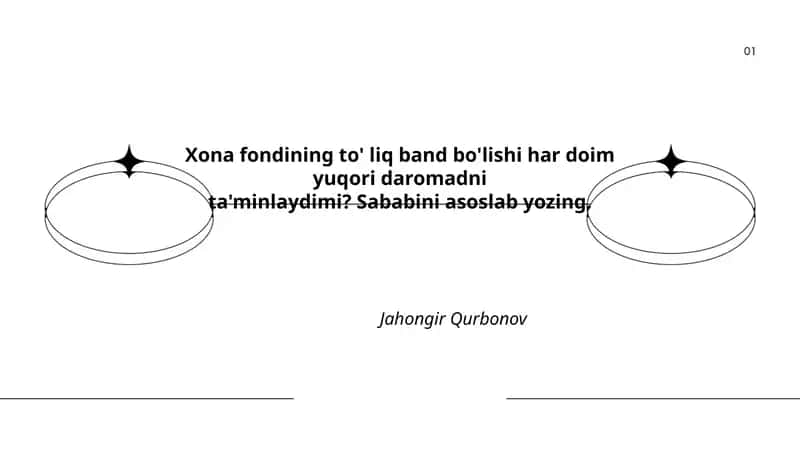 Xona fondining to' liq band bo'lishi har doim yuqori daromadni ta'minlaydimi? Sababini asoslab yozing