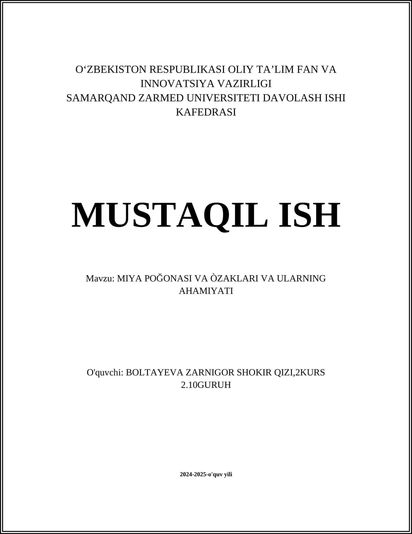 MIYA POĞONASI VA ÒZAKLARI VA ULARNING AHAMIYATI