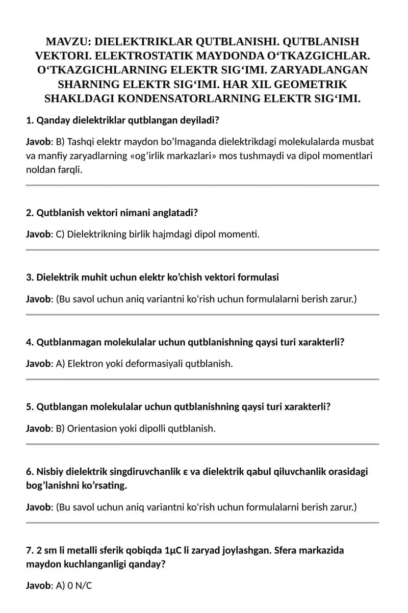 DIELEKTRIKLAR QUTBLANISHI