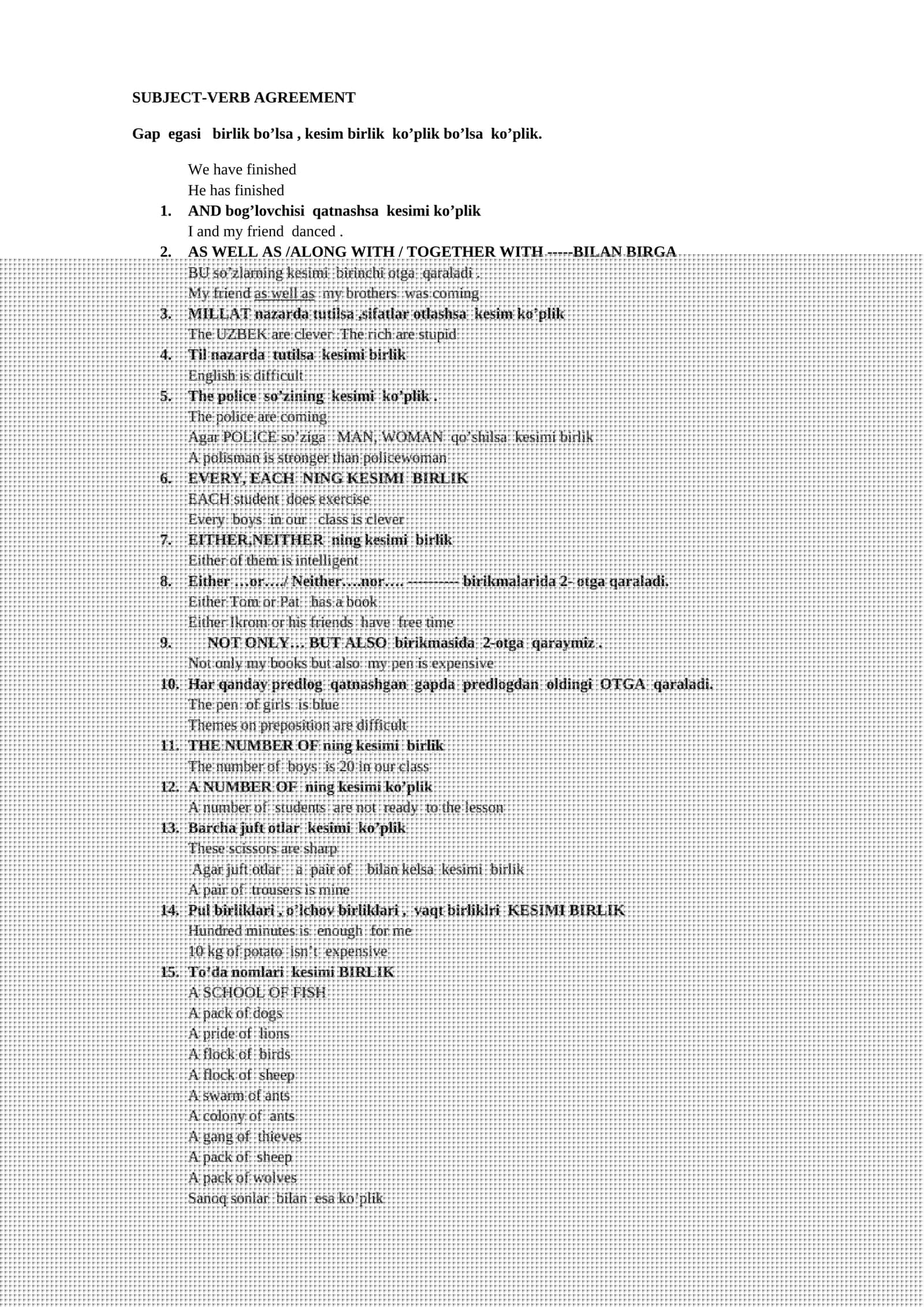 SUBJECT-VERB AGREEMENT