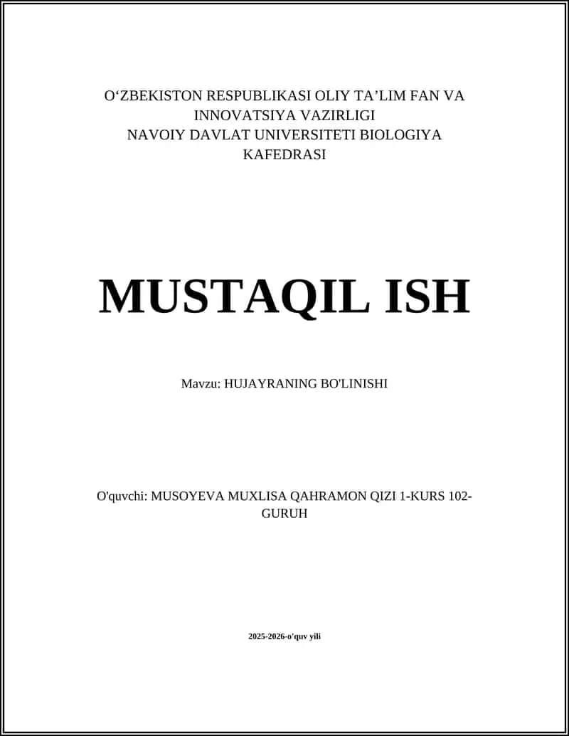 Mitoz bo'linishi va uning bosqichlari