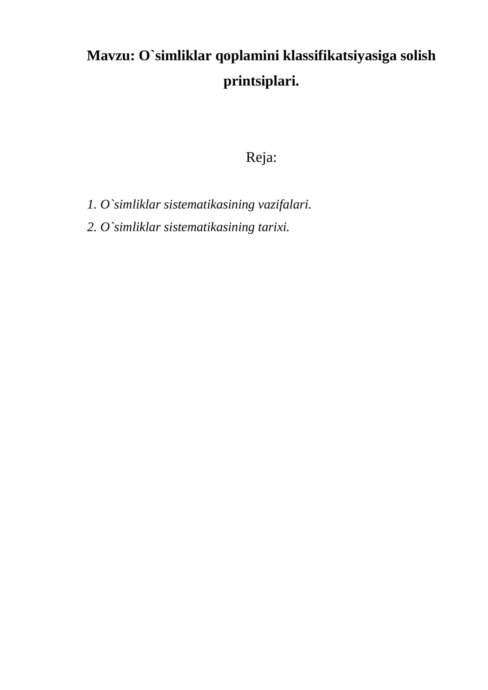 O`simliklar qoplamini klassifikatsiyasiga solish printsiplari