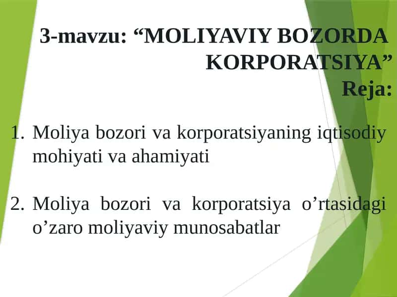 MOLIYAVIY BOZORDAKORPORATSIYA