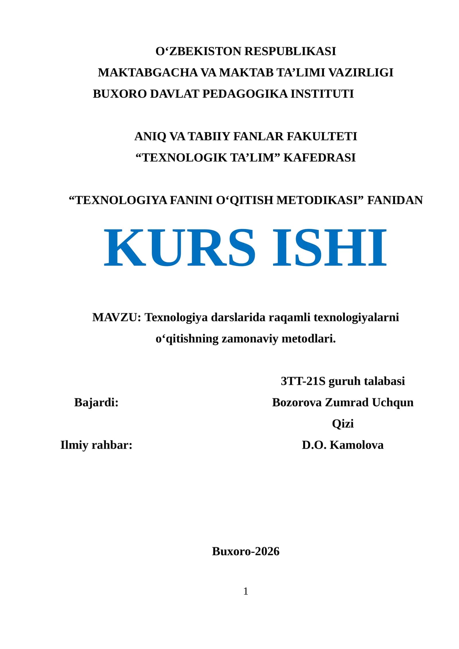 Texnologiya darslarida raqamli texnologiyalarni o‘qitishning zamonaviy metodlari
