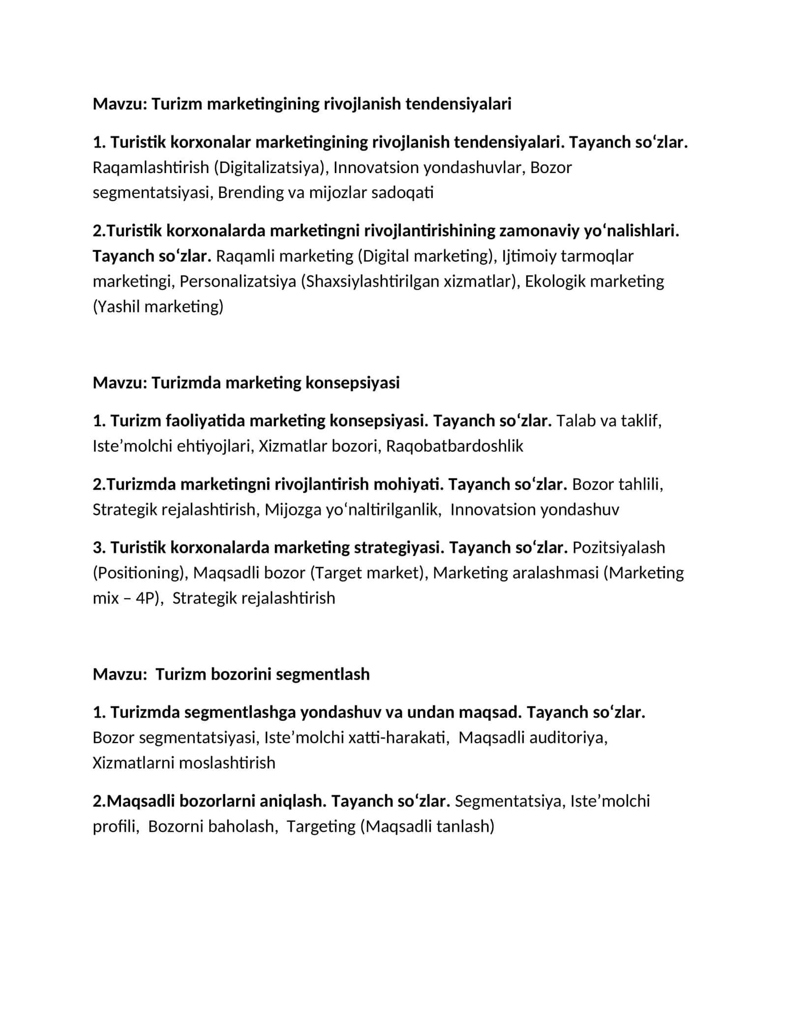 Turizm marketingining rivojlanish tendensiyalari