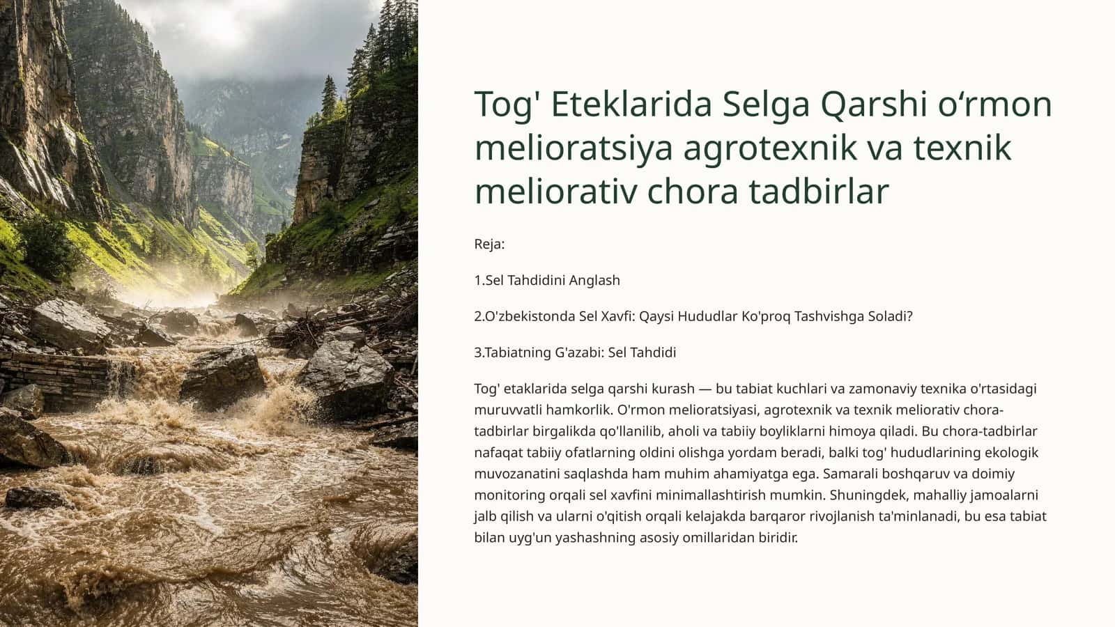 Tog' Eteklarida Selga Qarshi o‘rmon melioratsiya agrotexnik va texnik meliorativ chora tadbirlar