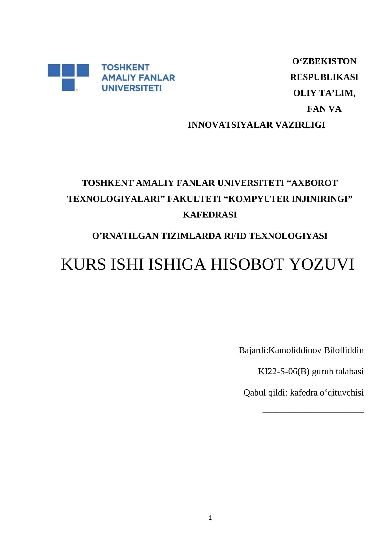TIZIMLARDA RFID TEXNOLOGIYASI