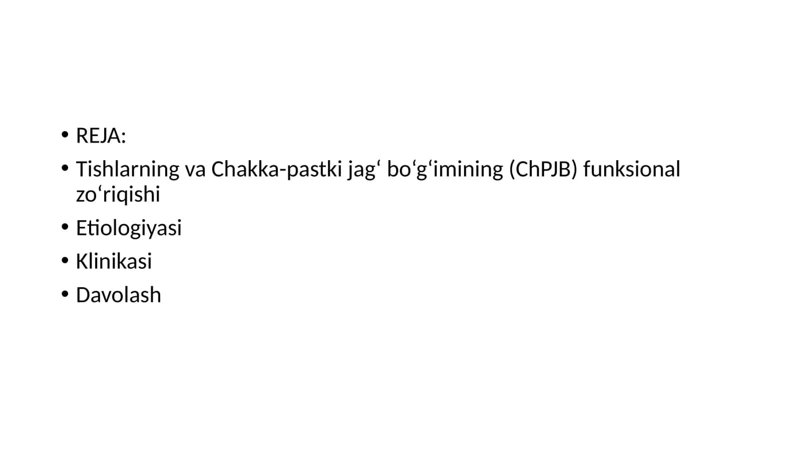 Tishlarning va Chakka-pastki jag‘ bo‘g‘imining (ChPJB) funksional zo‘riqishi