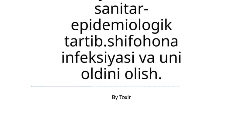 Tibbiyot tarixida sanitar-epidemiologik tartib