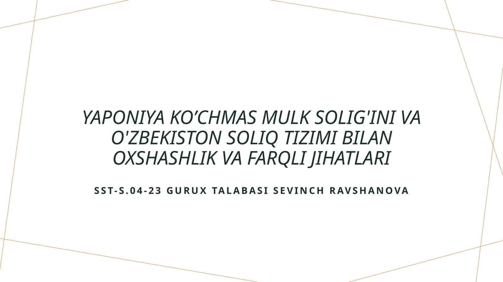 Yaponiya ko’chmas mulk solig’ini va O'zbekiston soliq tizimi bilan oxshashlik va farqli jihatlari