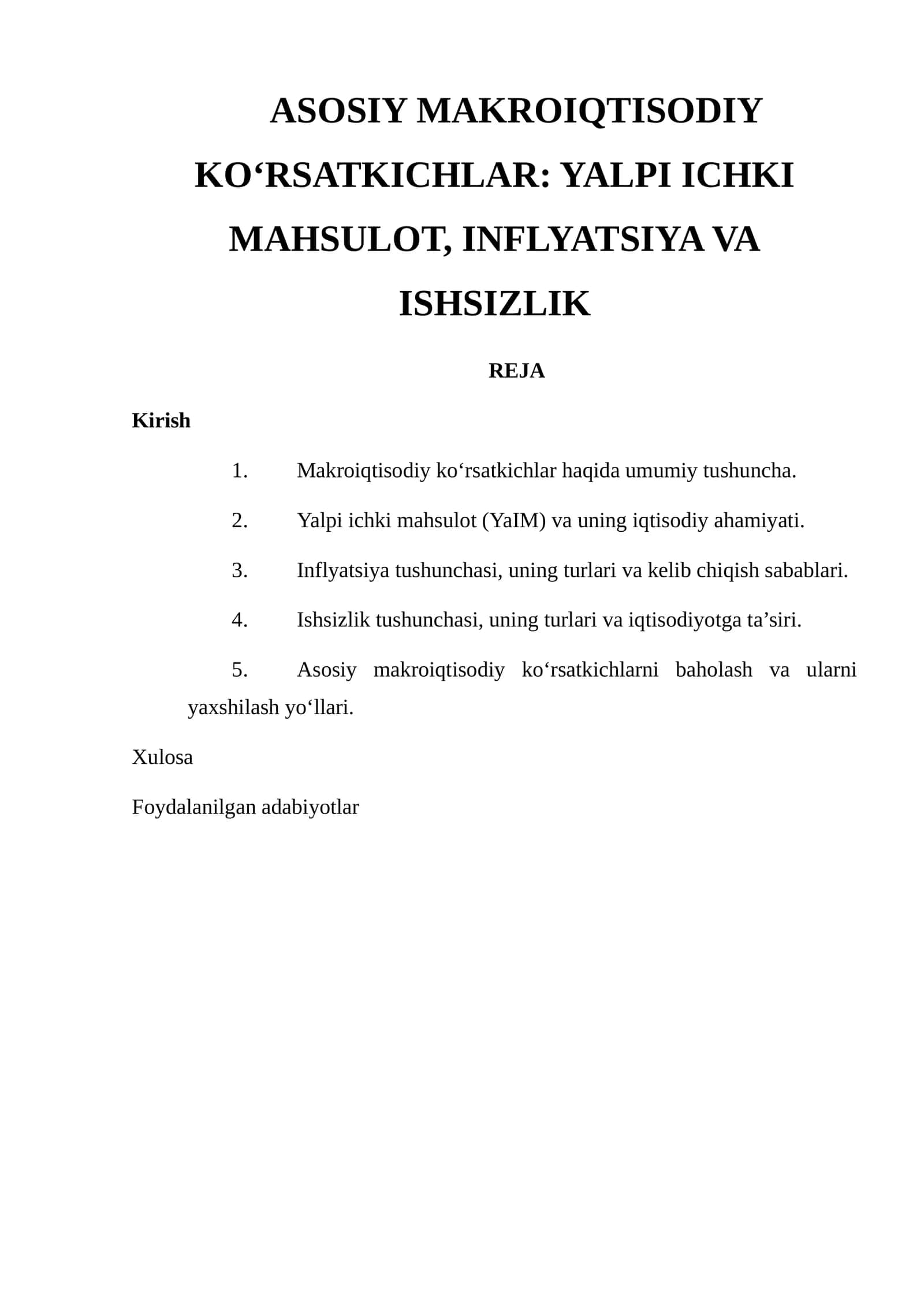 Asosiy Makroiqtisodiy Ko‘rsatkichlar