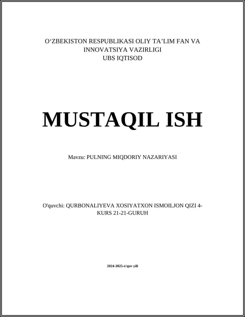 PULNING MIQDORIY NAZARIYASI