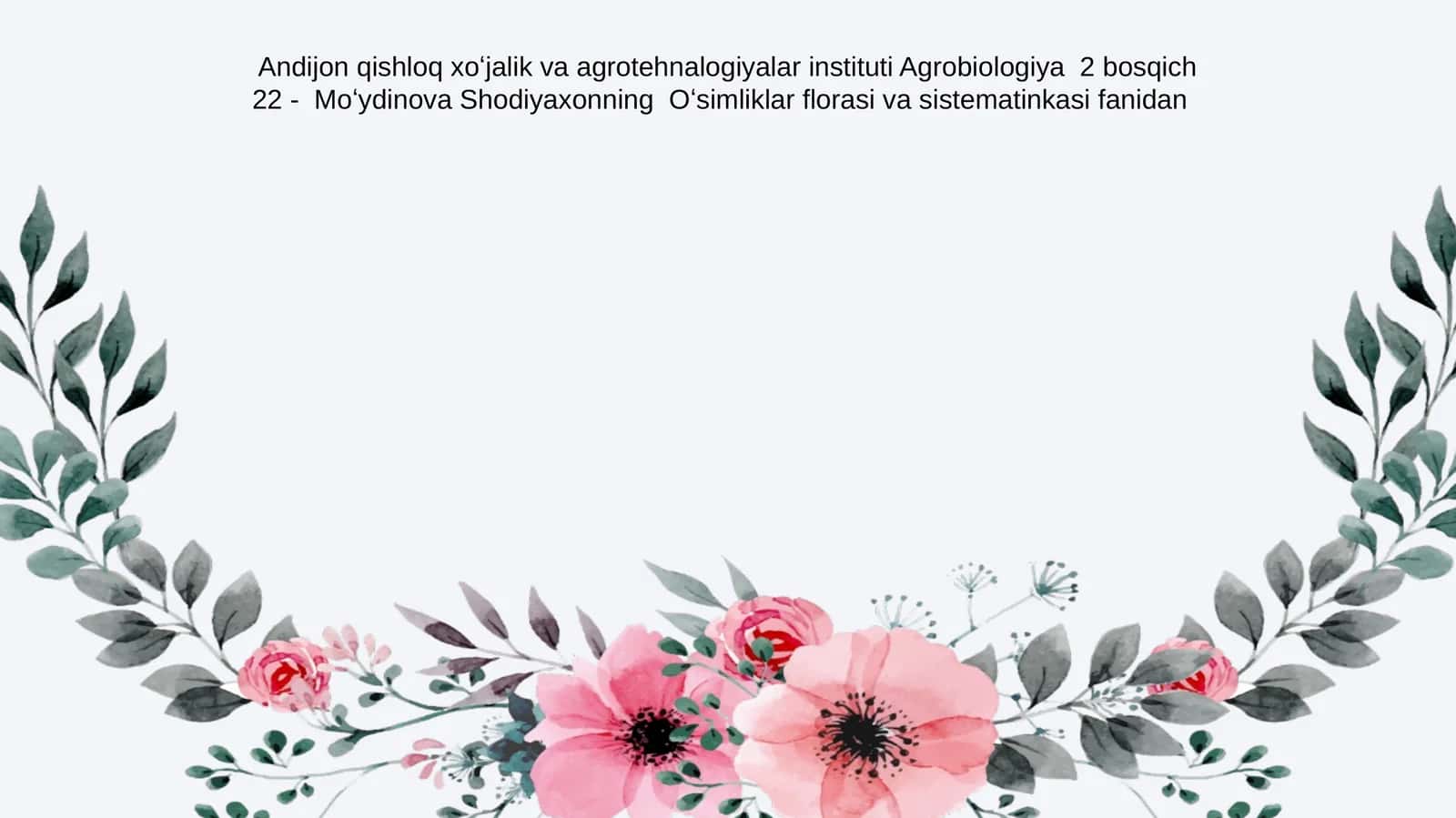 Moʻydinova Shodiyaxonning Oʻsimliklar florasi va sistematinkasi