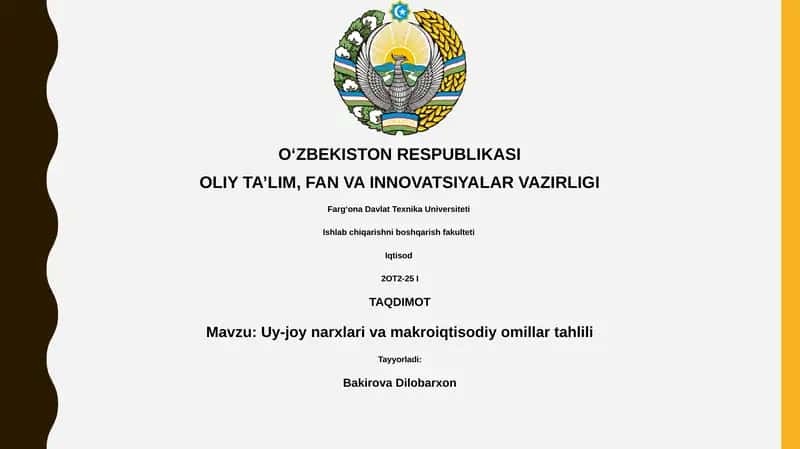 Uy-joy narxlari va makroiqtisodiy omillar tahlili