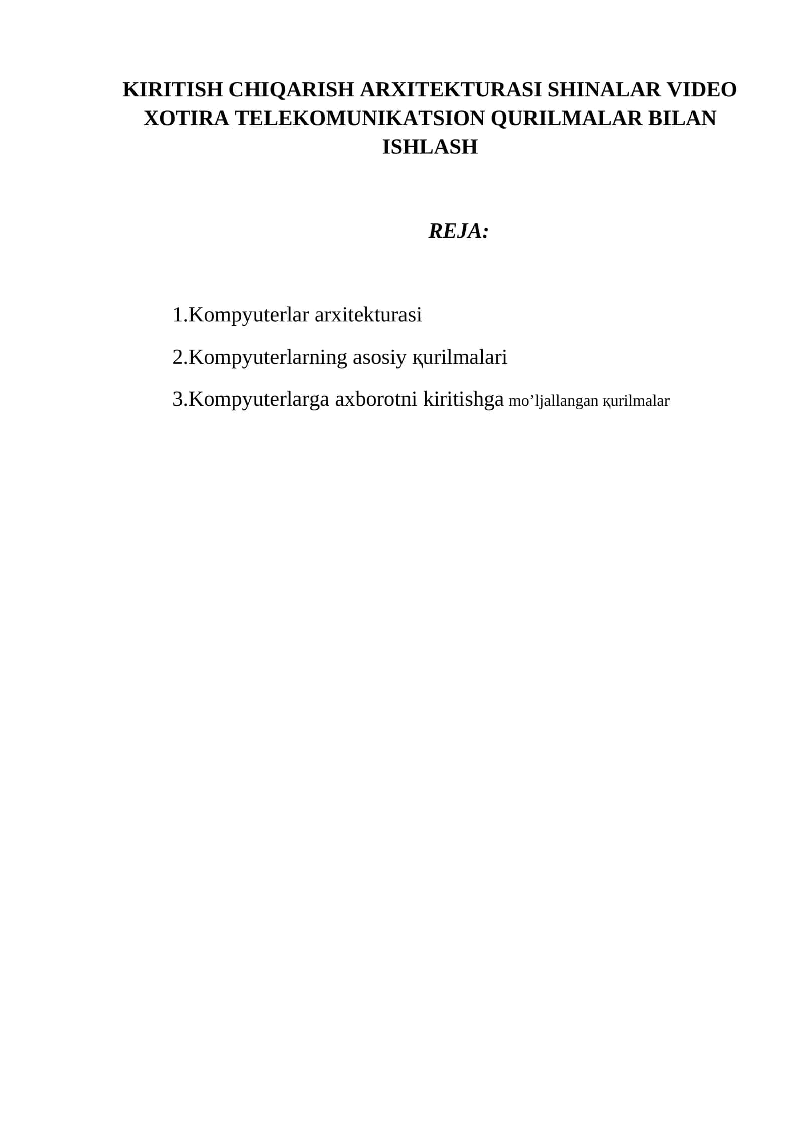KOMPYUTERLAR ARXITEKTURASI
