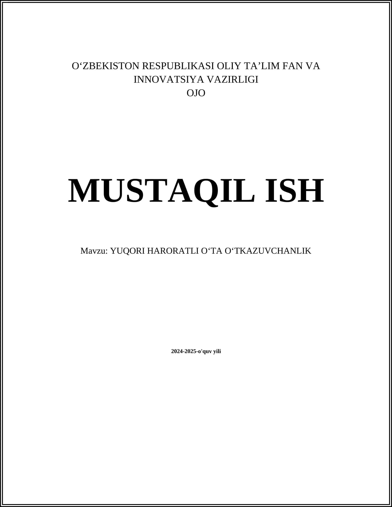 YUQORI HARORATLI OʻTA OʻTKAZUVCHANLIK