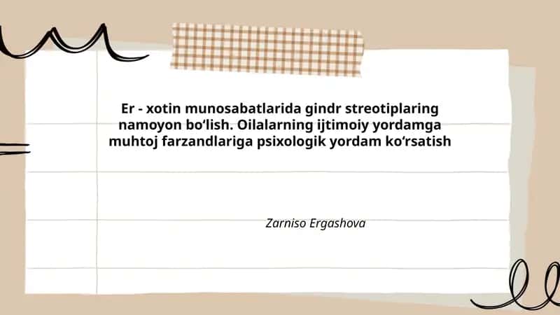 Er - xotin munosabatlarida gindr streotiplarning namoyon bo‘lish