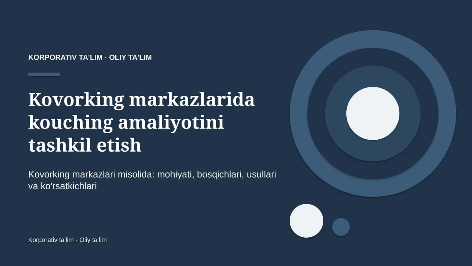 Kovorking markazlarida kouching amaliyotini tashkil etish