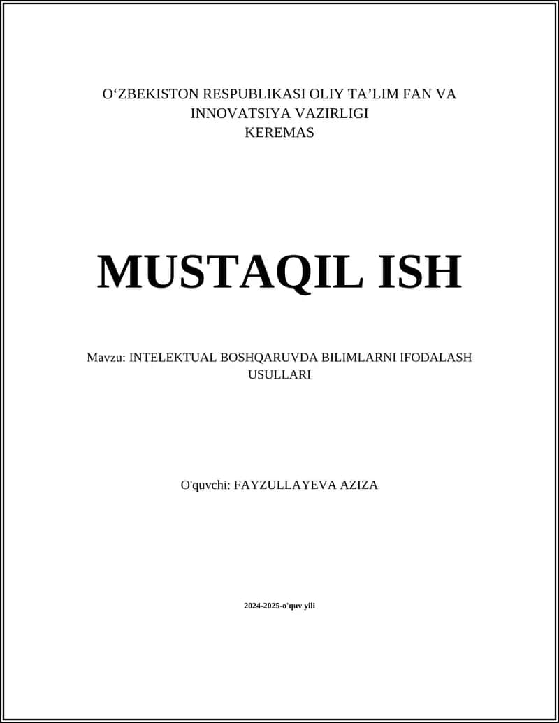 INTELEKTUAL BOSHQARUVDA BILIMLARNI IFODALASH USULLARI