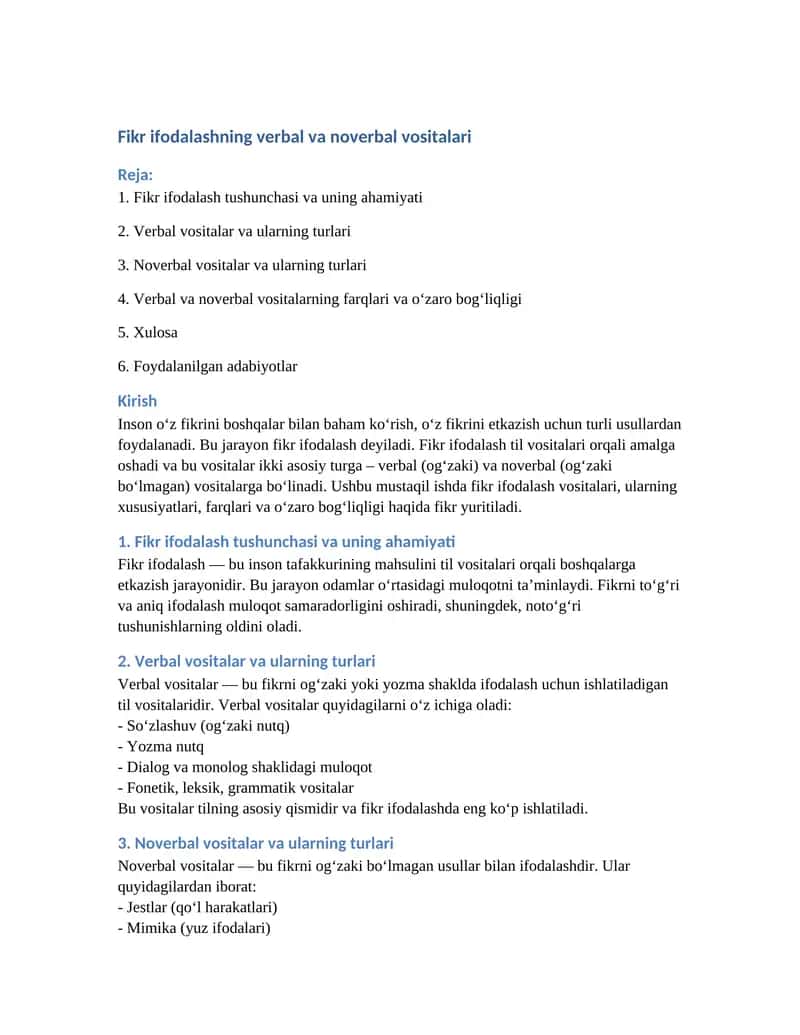 Fikr ifodalashning verbal va noverbal vositalari