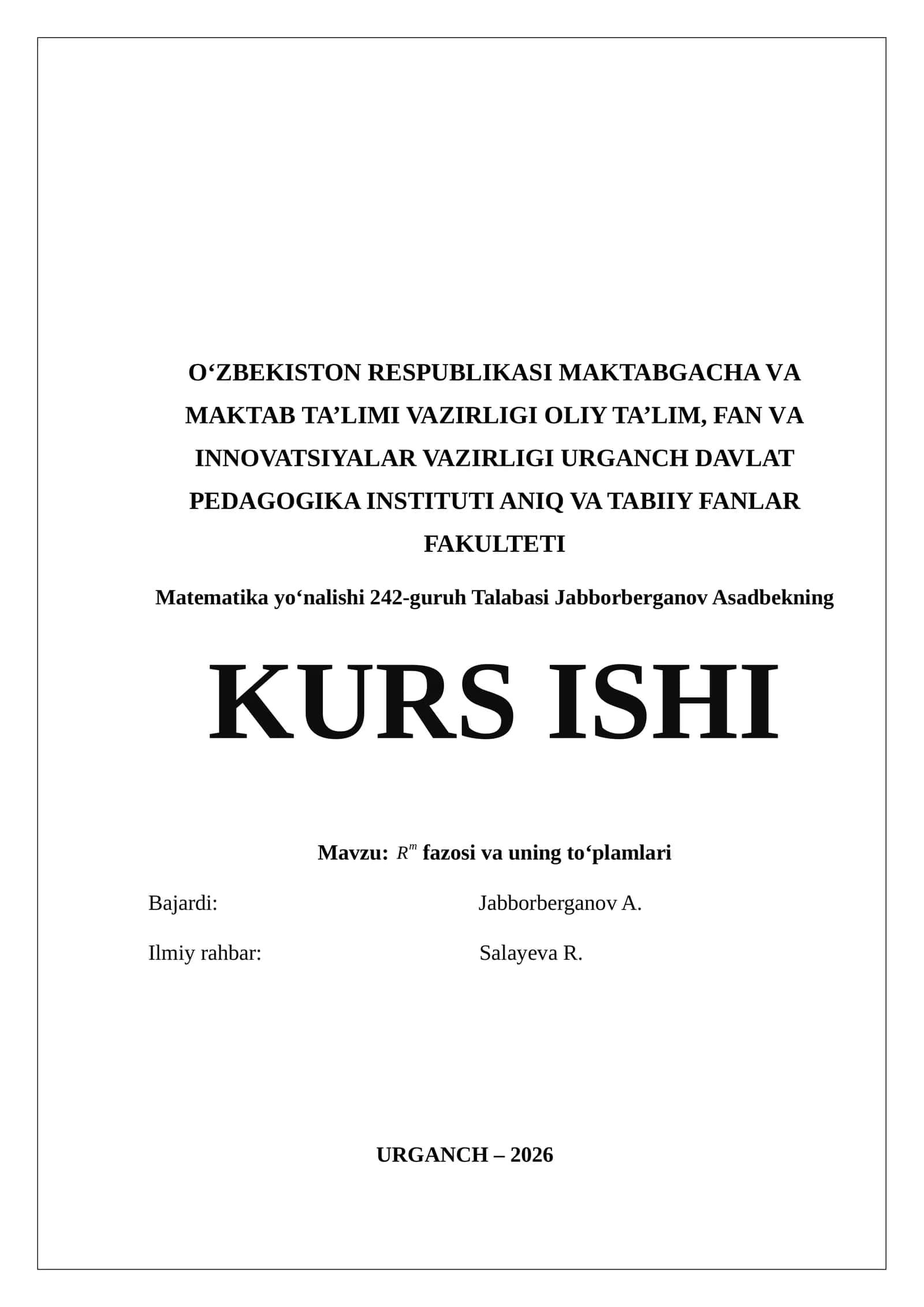 <latex>Rm</latex> fazosi va uning to‘plamlari