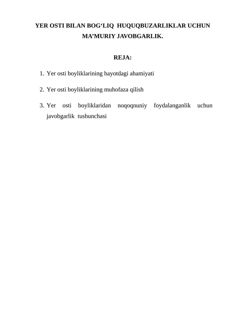 Yer osti bilan bog‘liq huquqbuzarliklar uchun ma’muriy javobgarlik