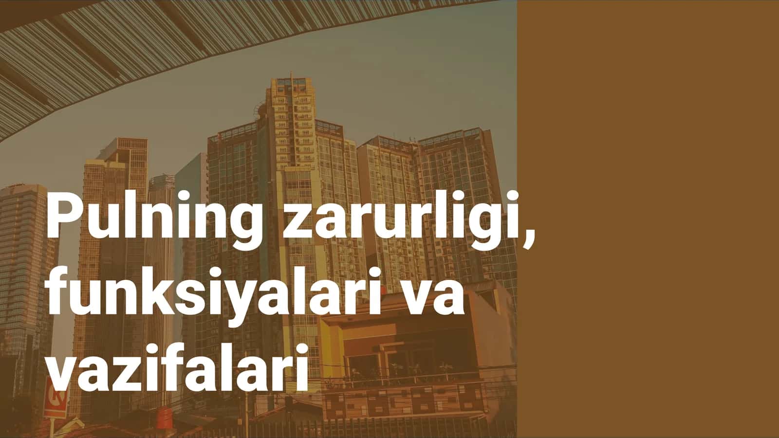 Pulning zarurligi, funksiyalari va vazifalari