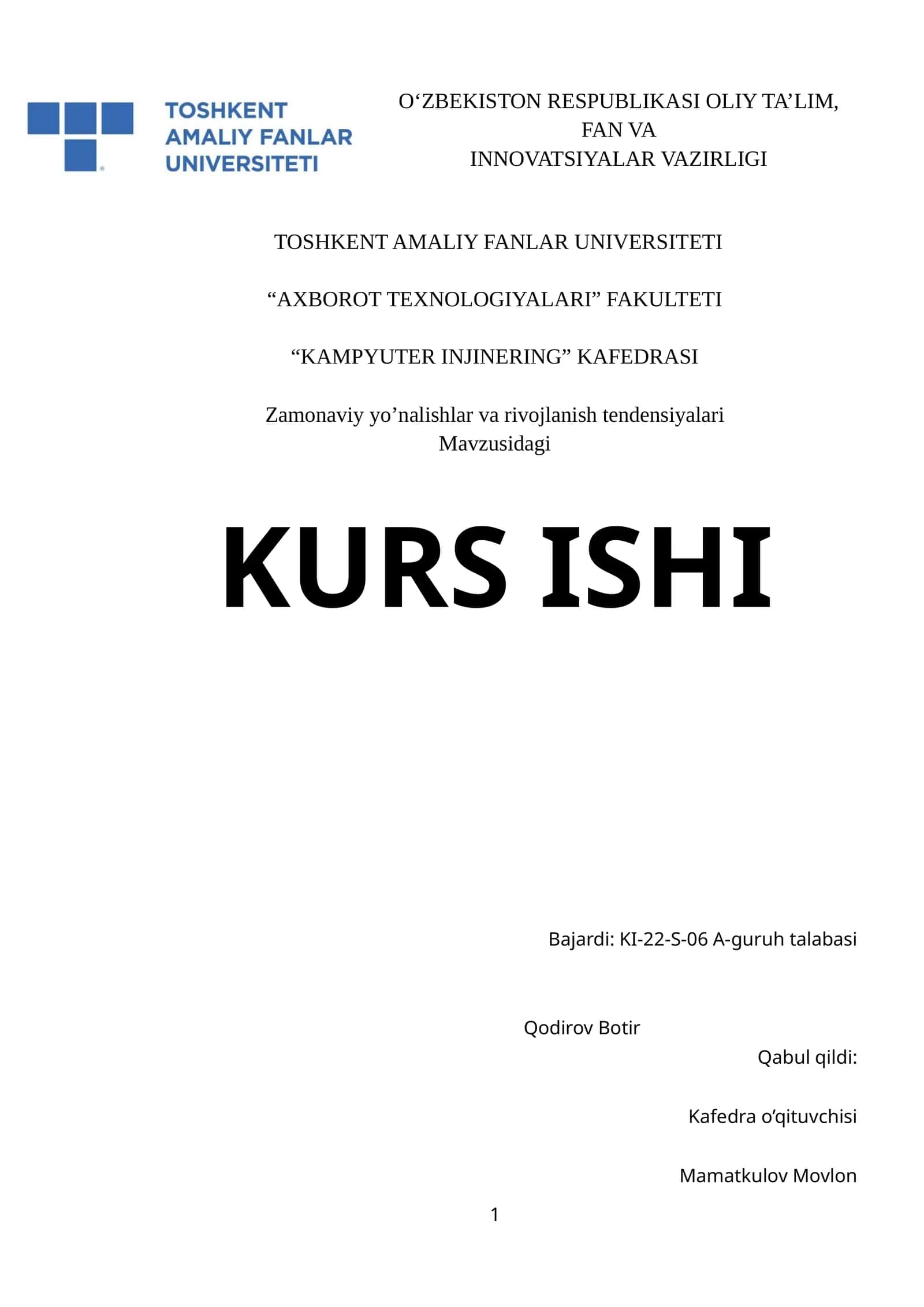 Zamonaviy yo’nalishlar va rivojlanish tendensiyalari