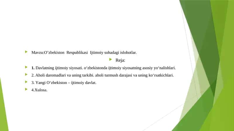 Oʻzbekiston Respublikasi Ijtimoiy Sohadagi Islohotlar