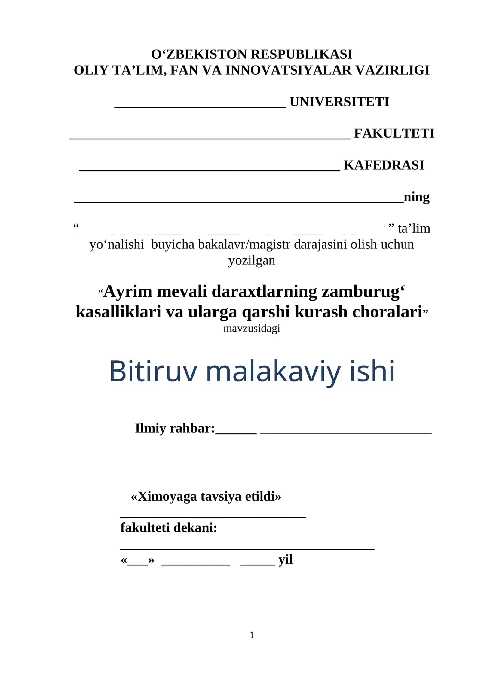 Ayrim mevali daraxtlarning zamburug‘ kasalliklari va ularga qarshi kurash choralari