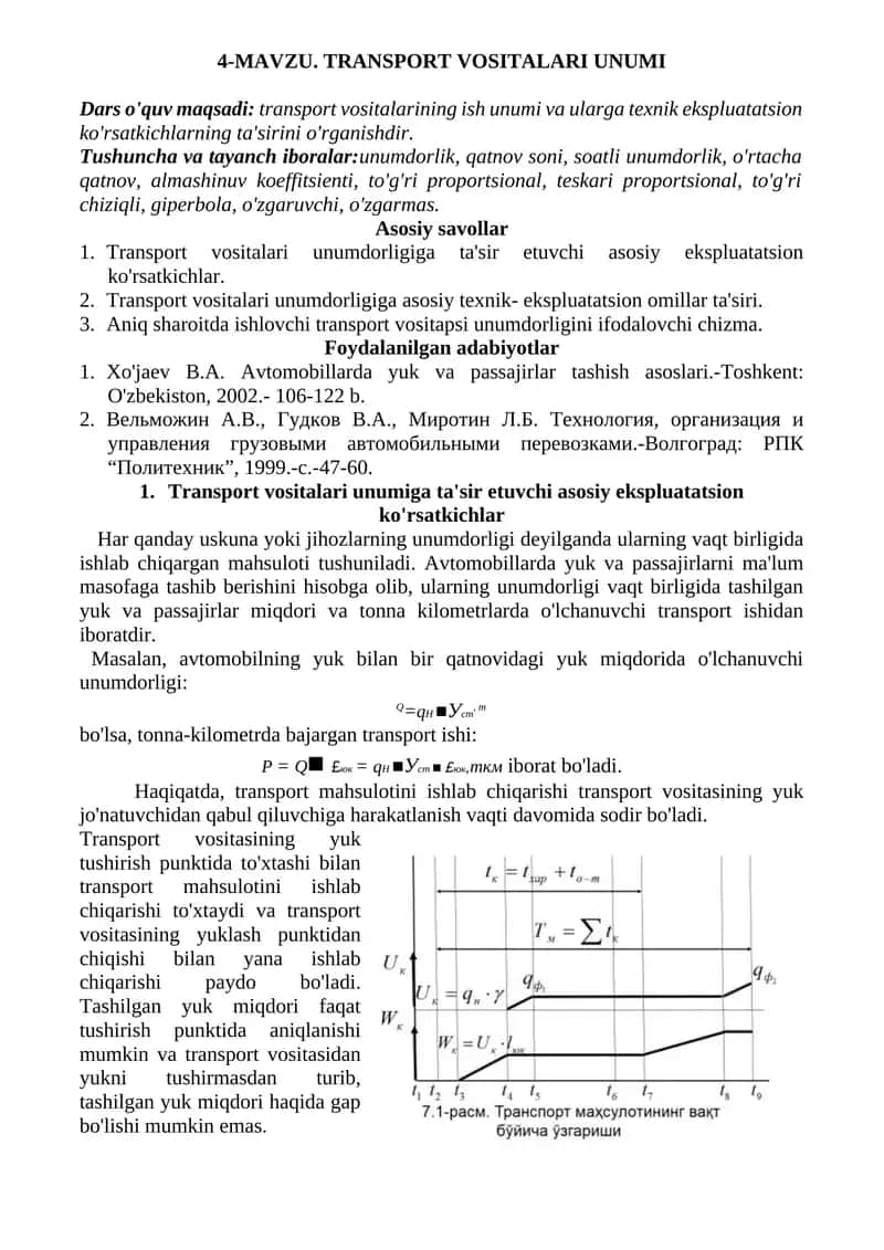 TRANSPORT VOSITALARI UNUMI