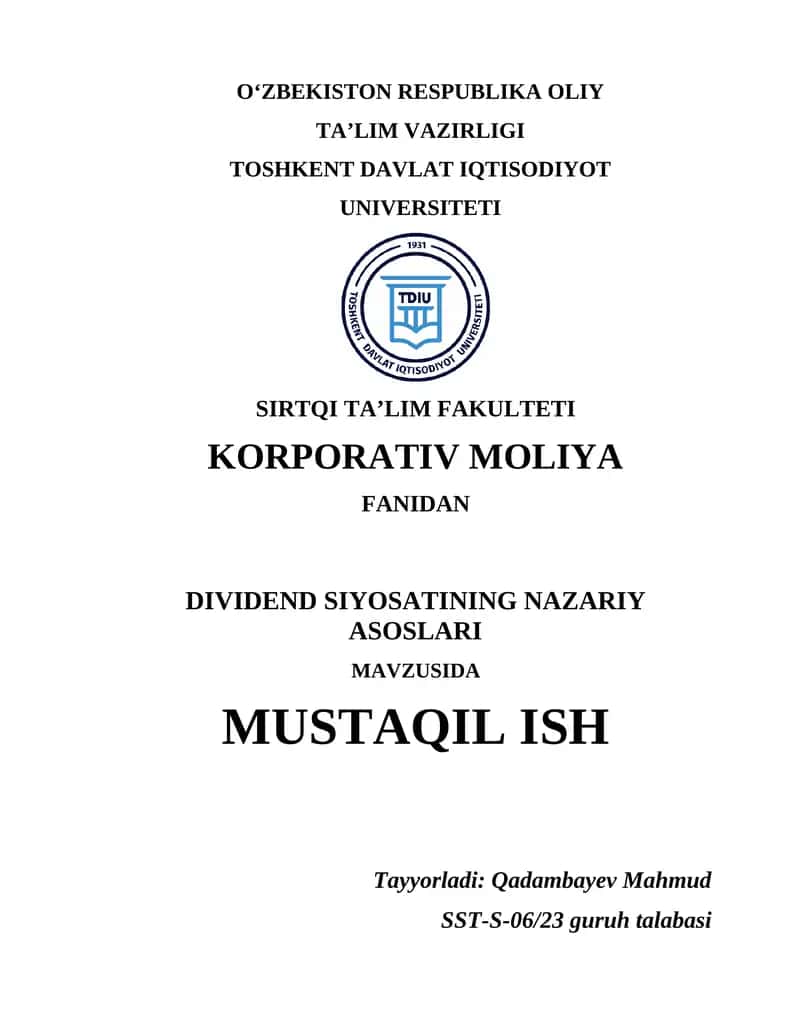 Dividend siyosatining nazariy asoslari