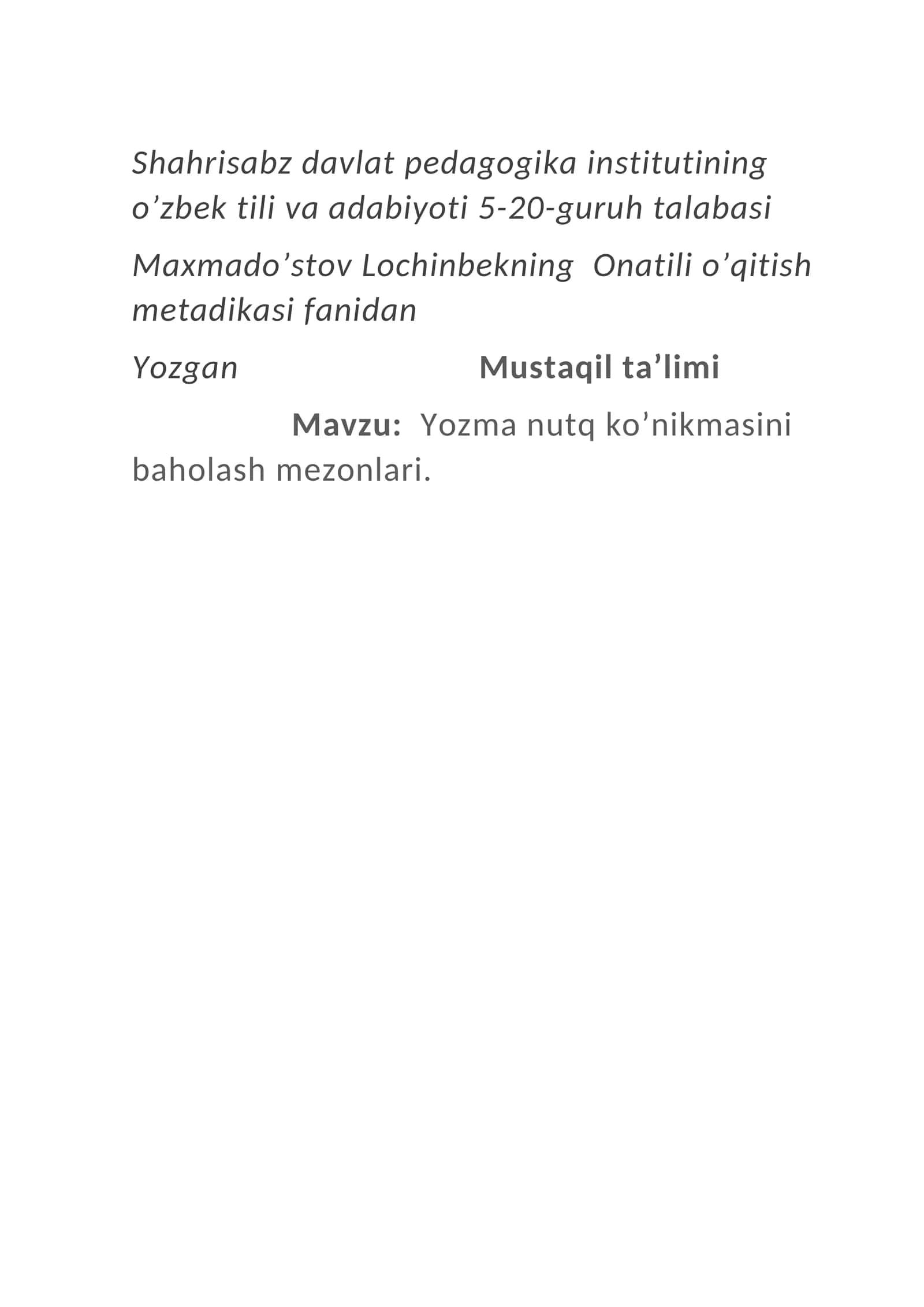 Yozgan Mustaqil ta’limi