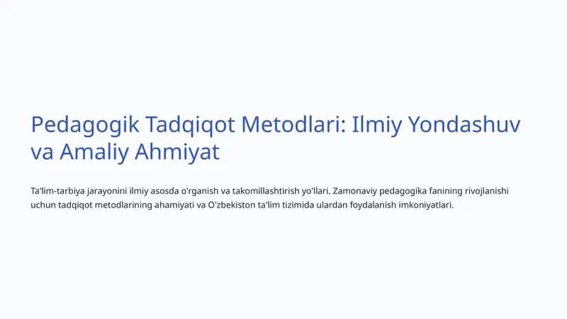 Pedagogik Tadqiqot Metodlari