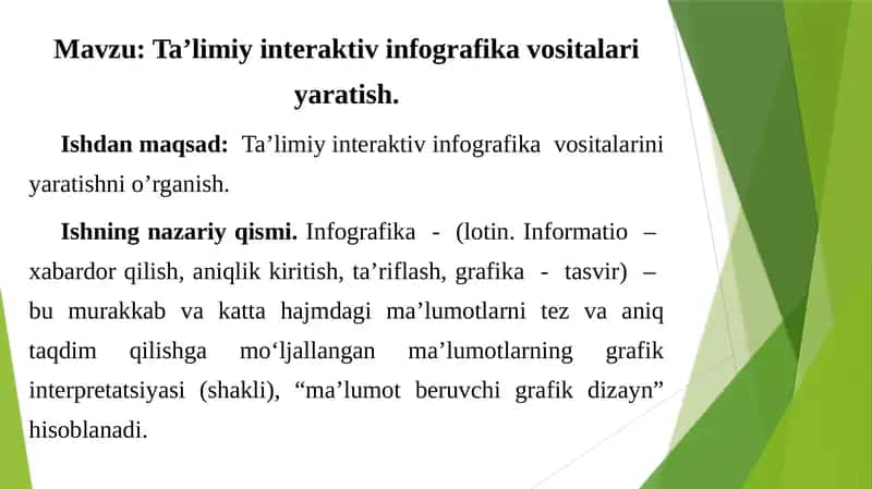 Ta’limiy interaktiv infografika vositalari yaratish