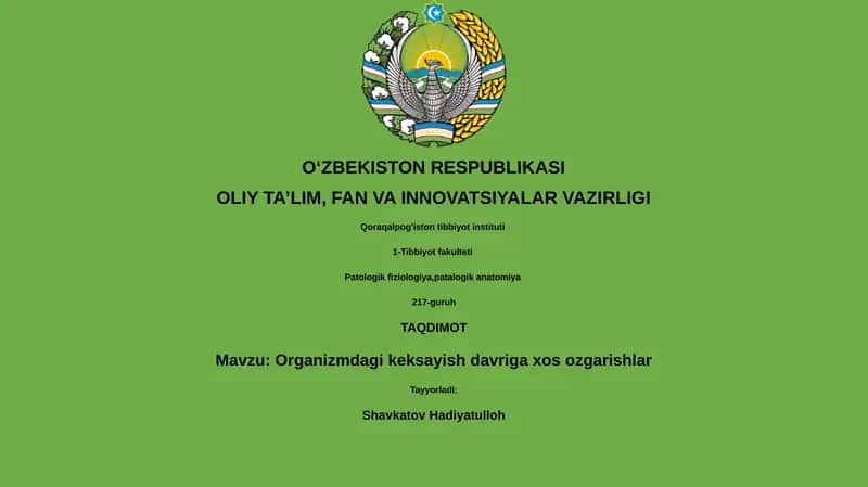 Organizmdagi keksayish davriga xos ozgarishlar