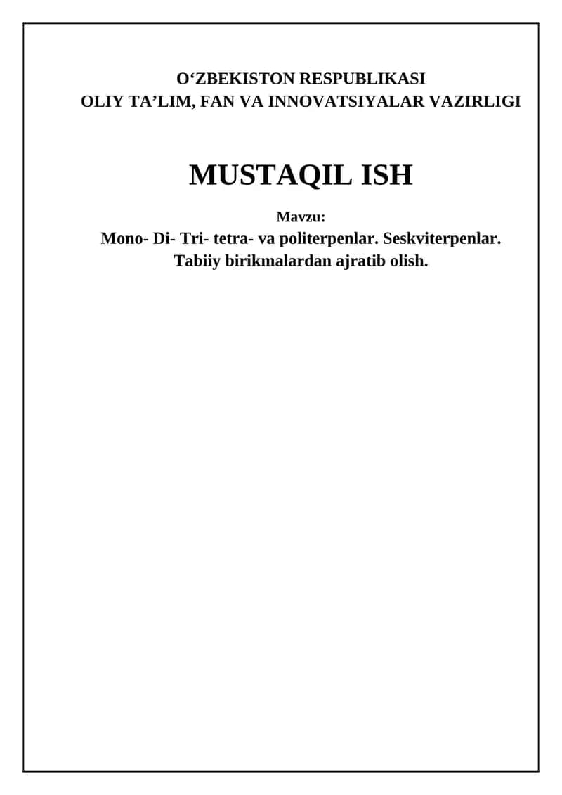 Terpenlar Tabiiy Birikmalardan Ajratib Olish Usullari