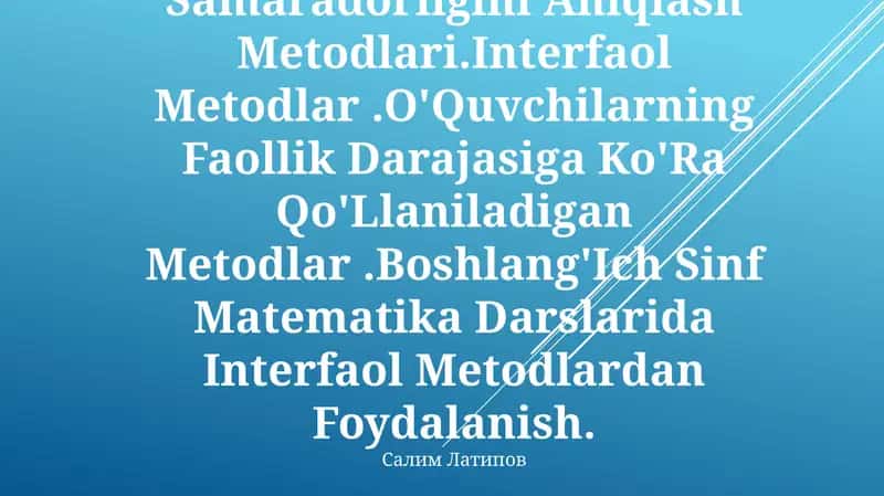 O'Qitishni Tashkil Qilishda Didaktik O'Yin Metodidan Foydalanish