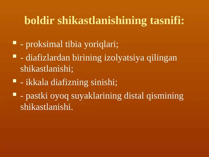 boldirshikastlanishining tasnifi
