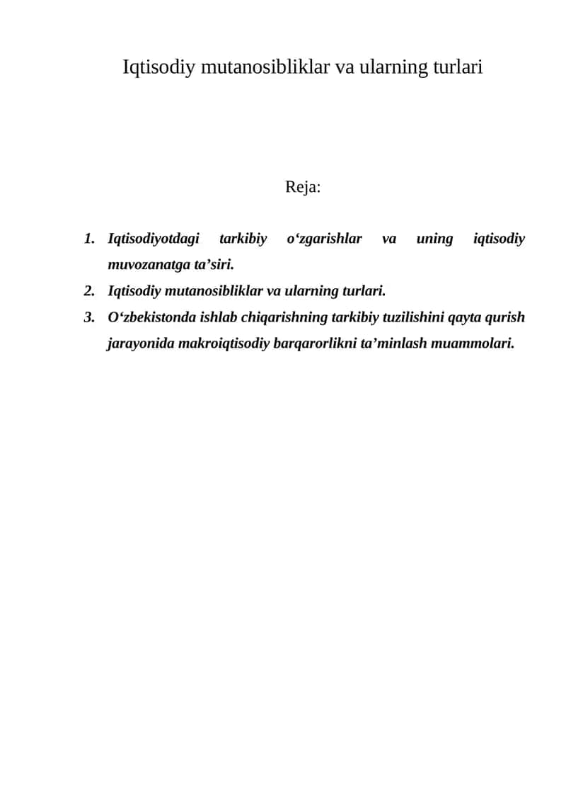 Iqtisodiy mutanosibliklar va ularning turlari