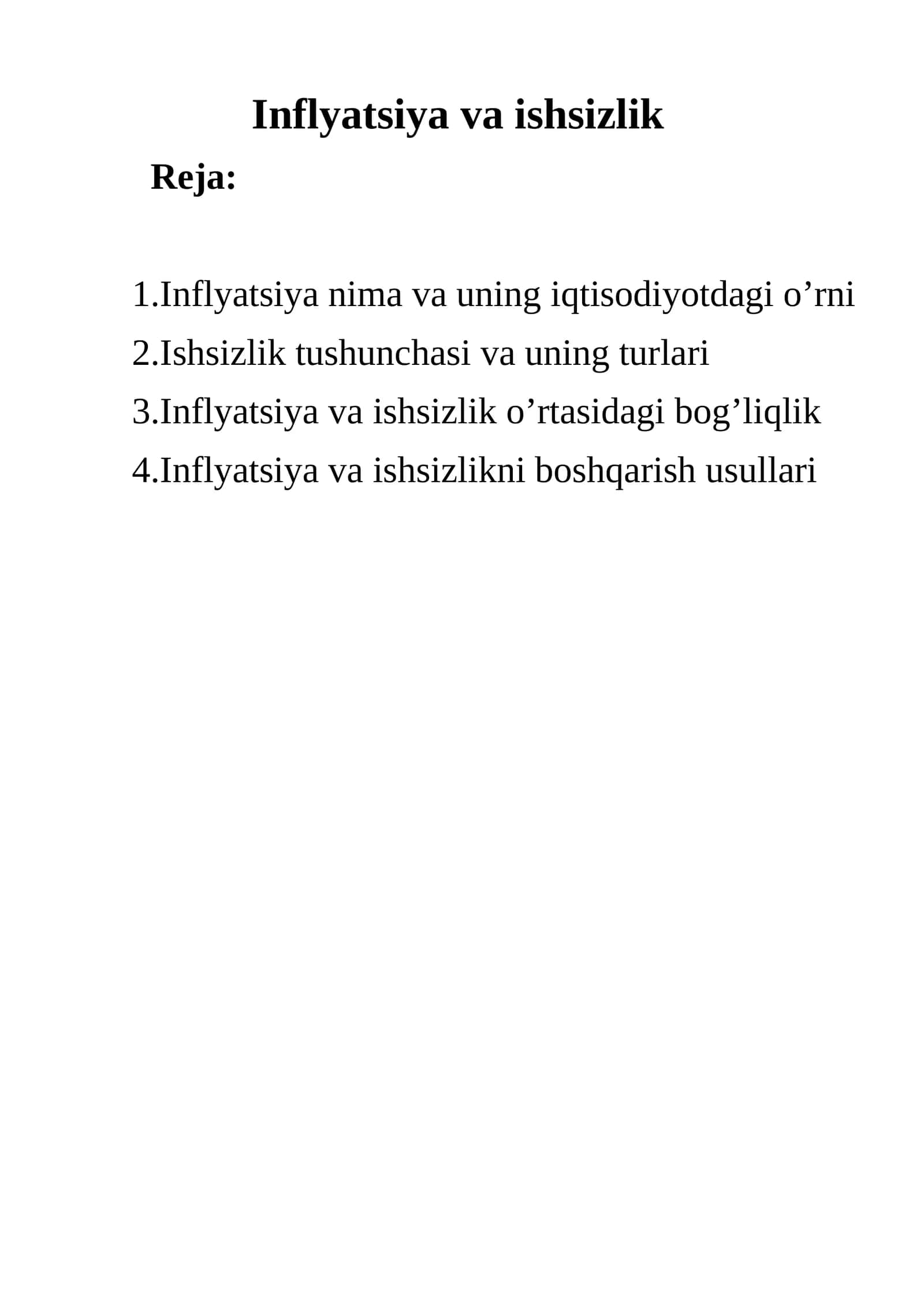 Inflyatsiya va ishsizlik