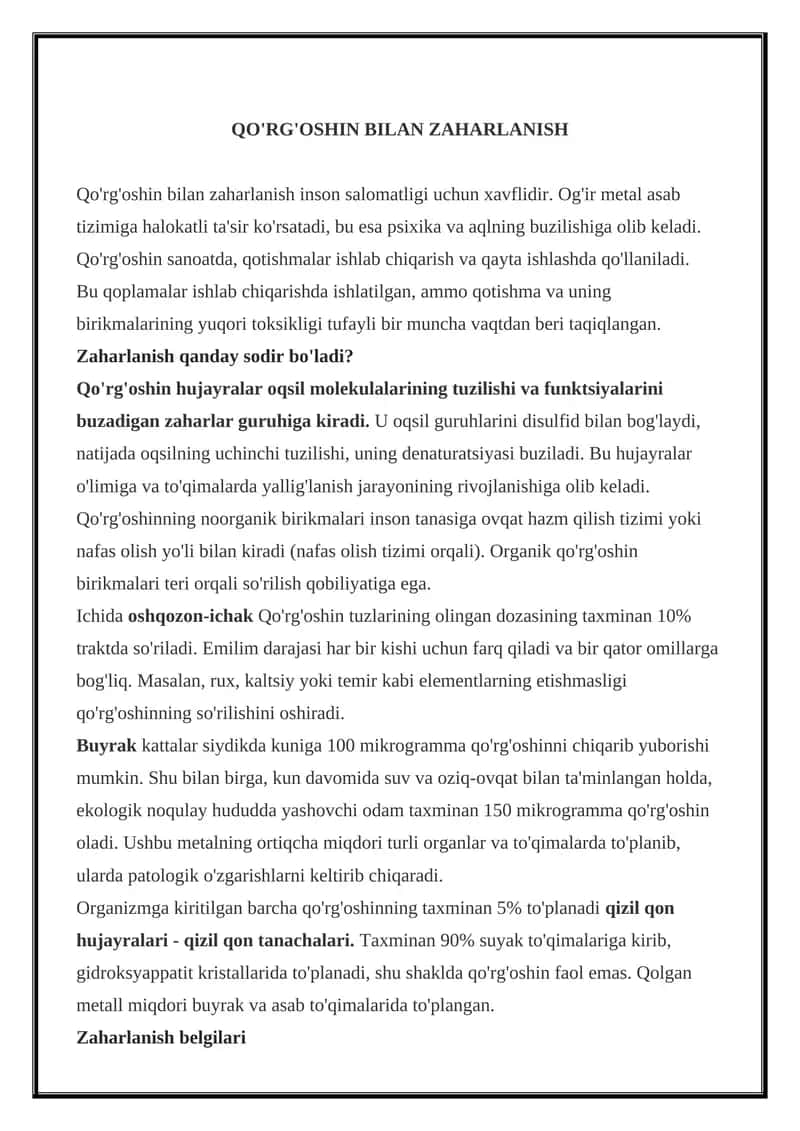 Qo'rg'oshin bilan zaharlanish