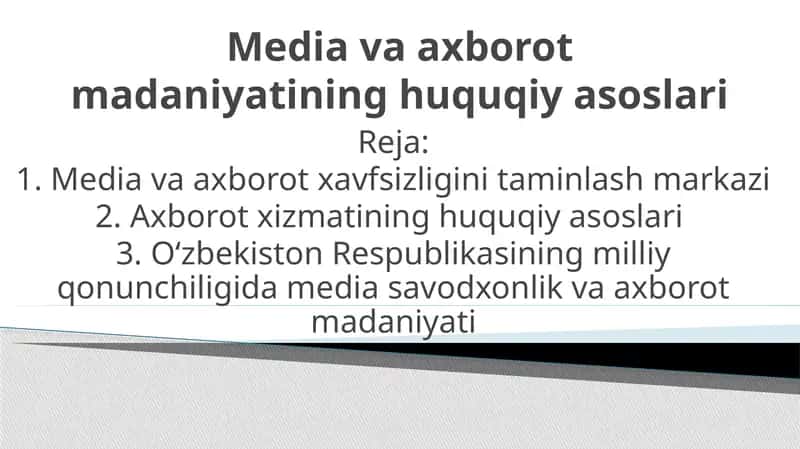 Media va axborot madaniyatining huquqiy asoslari