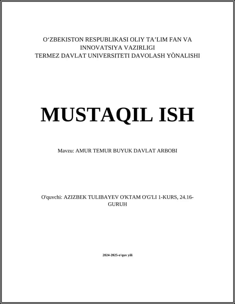 AMUR TEMUR BUYUK DAVLAT ARBOBI
