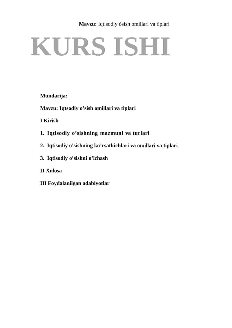 Iqtisodiy òsish omillari va tiplari