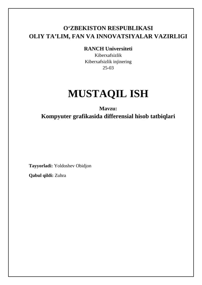 Kompyuter grafikasida differensial hisob tatbiqlari