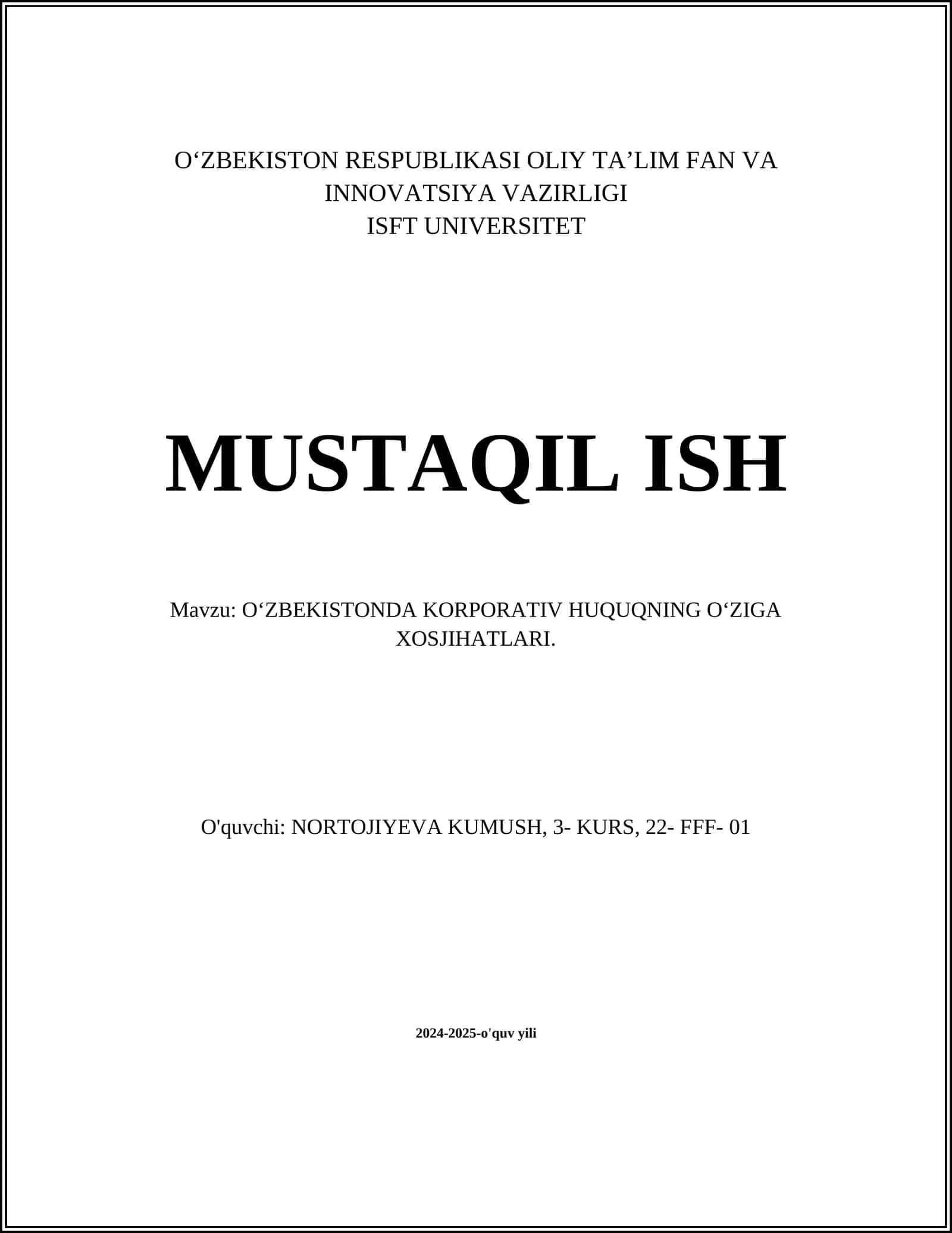 O‘zbekistonda Korporativ Huquqning O‘zig'a Xosjihatari