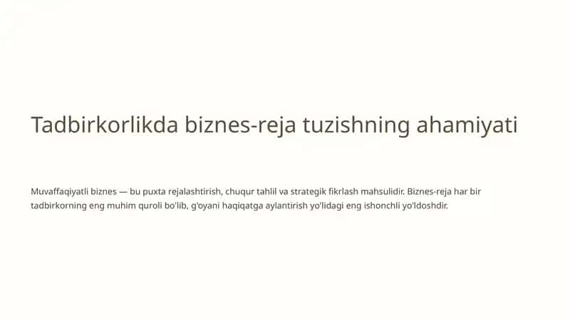 Biznes-reja tuzishning ahamiyati